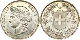 Switzerland 5 Francs 1892 B Head of Helvetia
