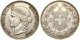Switzerland 5 Francs 1907 B Head of Helvetia