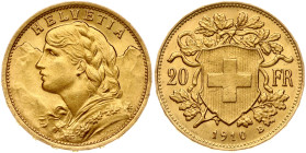 Switzerland 20 Francs 1910 B Vreneli