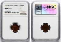 Switzerland 1 Rappen 1921 B NGC MS 65 RB