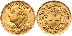 Switzerland 20 Francs 1935 LB Vreneli