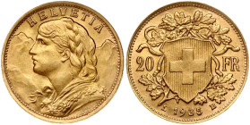 Switzerland 20 Francs 1935 LB Vreneli