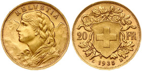 Switzerland 20 Francs 1935 LB Vreneli