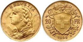 Switzerland 20 Francs 1935 LB Vreneli