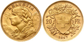 Switzerland 20 Francs 1947 B Vreneli