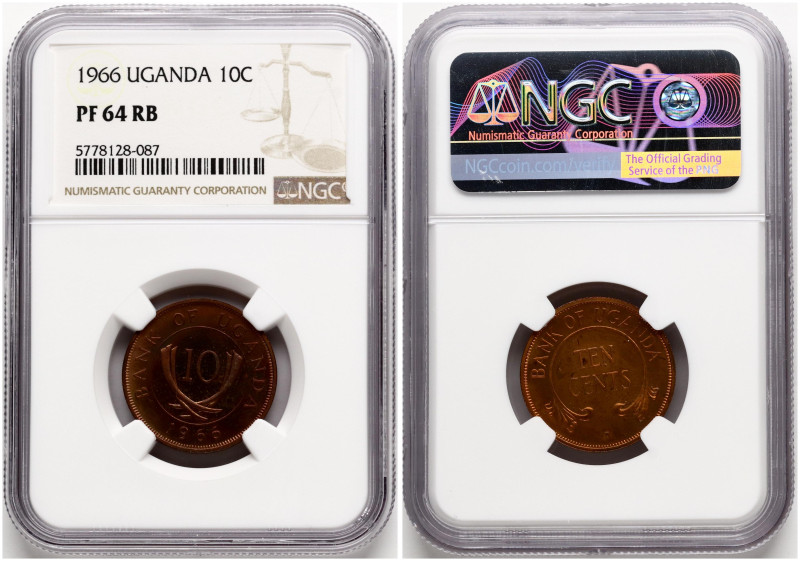 Uganda. 10 Cents 1966. Bronze. KM 2. NGC PF 64 RB. TOP POP.