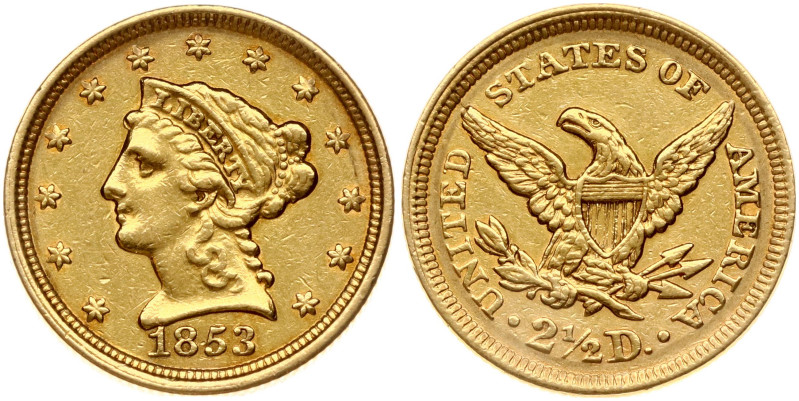 USA. 2½ Dollars 1853, Coronet Head - Quarter Eagle. Philadelphia. Gold 4.16 g. K...