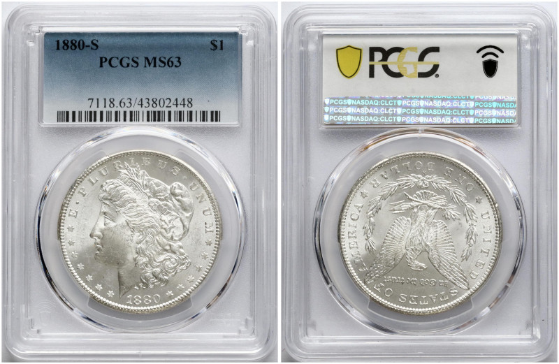 USA. Morgan Dollar 1880 S, San Francisco. Silver KM 110. PCGS MS 63.