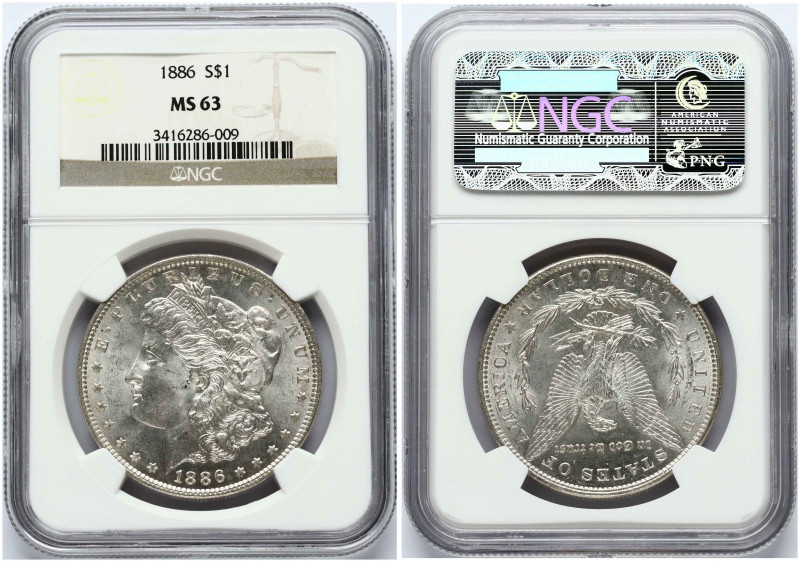 USA. Morgan dollar 1886, Philadelphia. Silver. KM 110. NGC MS 63