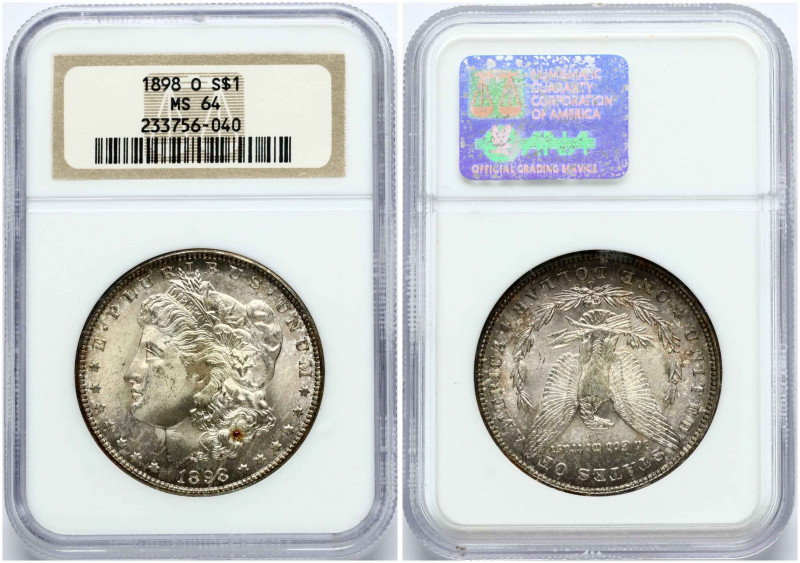 USA 1 Dollar 1898 O 'Morgan Dollar' New Orleans. Obverse: Liberty head; facing l...
