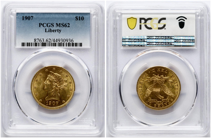USA 10 Dollars 1907 Philadelphia Coronet Head - With motto Gold KM 102 PCGS MS 6...