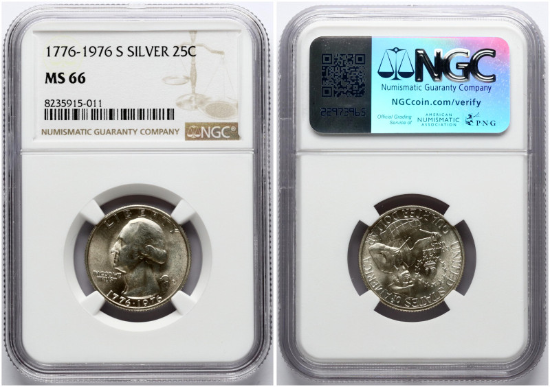 USA. 1/4 Dollar 1976, S. 'Washington Quarter' Bicentennial, Silver Issue. San Fr...