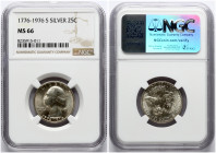 USA 1/4 Dollar 1976 S 'Washington Quarter' Bicentennial Silver Issue NGC MS 66
