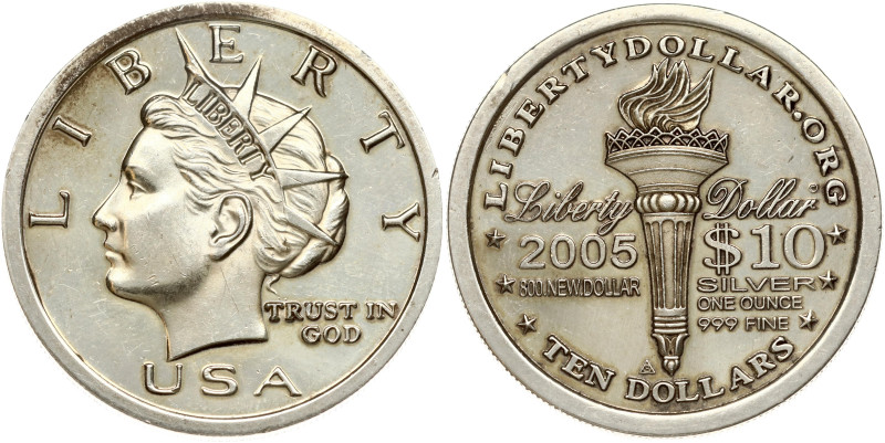 USA. 10 Dollars 2005, NORFED Liberty Dollar. Silver .999, 31.08 g.
