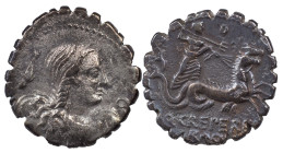 The Roman Republic
Q. Creperius M.f. Rocus, 69 BC. AR Denarius 3.59 g Draped bust of Amphitrite to right, seen from behind; behind, squid; before, F. ...