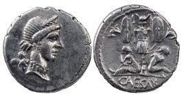The Roman Republic
Julius Caesar, 49-44 BC. AR Denarius 3.65 g. Military mint moving with Caesar in Spain, 46-45. Diademed head of Venus to right; be...