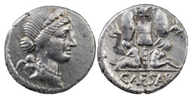 The Roman Republic
Julius Caesar, 49-44 BC. AR Denarius 4.00 g. Military mint moving with Caesar in Spain, 46-45. Diademed head of Venus to right; be...