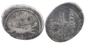 The Roman Republic
 Mark Antony, 44-30 BC. AR Denarius 3.20 g. Military mint moving with Mark Antony (Patrae?), 32-31 BC. ANT•AVG - III VIR•R•P•C Gall...