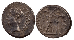 The Roman Empire
 Augustus, 27 BC-AD 14. AR Quinarius 1.50 g. Emerita, 25-23 BC. AVGVST Bare head of Augustus to left. Rev. P CARISI LEG Victory stand...
