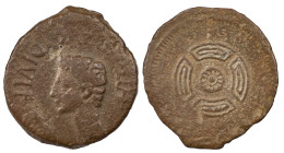 The Roman Empire
Augustus 27 BC – 14 AD. Uncertain mint of North West (Lucus Augusti). AE As 7.92 g. IMP AVG DIVI F. Bare head left; palm frond to le...