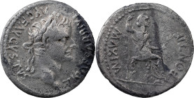 The Roman Empire
 Tiberius, 14-37. AR Denarius 3.52 g, Lugdunum, 15-18. TI CAESAR DIVI AVG F AVGVSTVS Laureate head of Tiberius to right. Rev. PONTIF ...