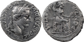 The Roman Empire
 Tiberius, 14-37. AR Denarius 3.28 g, Lugdunum, 15-18. TI CAESAR DIVI AVG F AVGVSTVS Laureate head of Tiberius to right. Rev. PONTIF ...