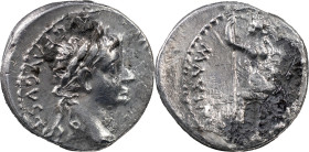 The Roman Empire
 Tiberius, 14-37. AR Denarius 3.66 g, Lugdunum, 15-18. TI CAESAR DIVI AVG F AVGVSTVS Laureate head of Tiberius to right. Rev. PONTIF ...