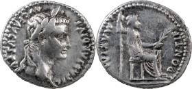 The Roman Empire
 Tiberius, 14-37. AR Denarius 3.70 g, Lugdunum, 15-18. TI CAESAR DIVI AVG F AVGVSTVS Laureate head of Tiberius to right. Rev. PONTIF ...