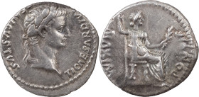The Roman Empire
 Tiberius, 14-37. AR Denarius 3.81 g, Lugdunum, 15-18. TI CAESAR DIVI AVG F AVGVSTVS Laureate head of Tiberius to right. Rev. PONTIF ...