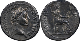 The Roman Empire
 Tiberius, 14-37. AR Denarius 3.60 g, Lugdunum, 15-18. TI CAESAR DIVI AVG F AVGVSTVS Laureate head of Tiberius to right. Rev. PONTIF ...