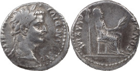 The Roman Empire
 Tiberius, 14-37. AR Denarius 3.78 g, Lugdunum, 15-18. TI CAESAR DIVI AVG F AVGVSTVS Laureate head of Tiberius to right. Rev. PONTIF ...