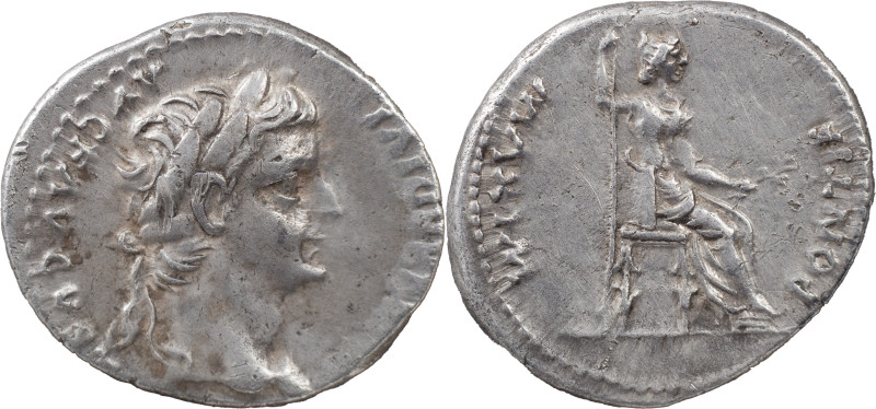 The Roman Empire
 Tiberius, 14-37. AR Denarius 3.68 g, Lugdunum, 15-18. TI CAESA...