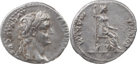 The Roman Empire
 Tiberius, 14-37. AR Denarius 3.68 g, Lugdunum, 15-18. TI CAESAR DIVI AVG F AVGVSTVS Laureate head of Tiberius to right. Rev. PONTIF ...