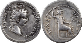 The Roman Empire
 Tiberius, 14-37. AR Denarius 3.79 g, Lugdunum, 15-18. TI CAESAR DIVI AVG F AVGVSTVS Laureate head of Tiberius to right. Rev. PONTIF ...