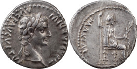 The Roman Empire
 Tiberius, 14-37. AR Denarius 3.86 g, Lugdunum, 15-18. TI CAESAR DIVI AVG F AVGVSTVS Laureate head of Tiberius to right. Rev. PONTIF ...