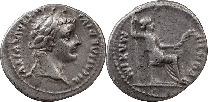 The Roman Empire
 Tiberius, 14-37. AR Denarius 3.84 g, Lugdunum, 15-18. TI CAESA...