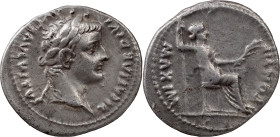 The Roman Empire
 Tiberius, 14-37. AR Denarius 3.84 g, Lugdunum, 15-18. TI CAESAR DIVI AVG F AVGVSTVS Laureate head of Tiberius to right. Rev. PONTIF ...