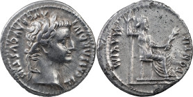 The Roman Empire
 Tiberius, 14-37. AR Denarius 3.78 g, Lugdunum, 15-18. TI CAESAR DIVI AVG F AVGVSTVS Laureate head of Tiberius to right. Rev. PONTIF ...
