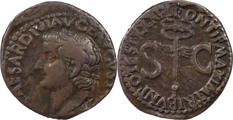 The Roman Empire
 Tiberius, 14-37. AE As 10.33 g. Rome, 36-37. TI CAESAR DIVI A[...