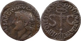 The Roman Empire
 Tiberius, 14-37. AE As 10.33 g. Rome, 36-37. TI CAESAR DIVI A[VG F AVGVST IMP] VIII Laureate head of Tiberius to left. Rev. PONTIF M...