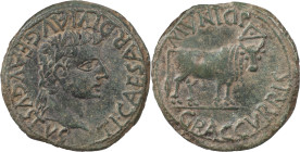 The Roman Empire
 Tiberius, Gracurris, Spain. AD 14-37. AE AS 11.88 g. TI CAESAR DIVI AVG F AVGVSTVS, laureate head right / MVNICIP GRACCVRRIS, mitred...
