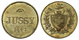 Jussy 1843 Schützenjeton Messing 22mm Richter 222a vorzüglich