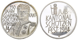Glarus 1984 Schützenmedaille Silber 33mm 15g FDC Prooflike