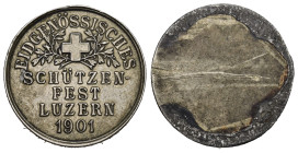 Luzern 1901 Schützenmedaille Silber 4.55g Richter 880 A Henkelspur, s.selten einseitige Probe vorzüglich