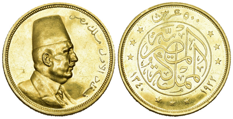 ÄGYPTEN. Fuad, 1917-1936. 500 Piastres 1340 AH (1922), London. Gelbgold. 42.49 g...