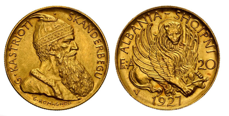 ALBANIEN. Zogu I. Präsident 1925-1928, König 1928-1939. 20 Franga Ari 1927 R, Ro...