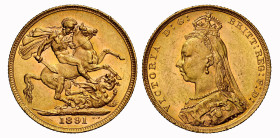 AUSTRALIEN. Victoria, 1837-1901. Sovereign 1891 M, Melbourne. Jubilee bust. Horse with long tail. 7.96 g. Hill 135A. Spink 3867C. Fr. 20. Feine Goldpa...