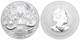AUSTRALIEN 2024 5 Unze Silber 155g selten, Lunar Dragon, in Kapsel Proof