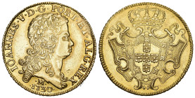 BRASILIEN. João V. 1706-1750. 12800 Reis 1730 M Third shield type. 26.75 g. Gomes 59.06. Fr. 50. Sehr selten / Very rare. Leicht berieben sonst vorzüg...