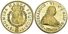 CHILE. Fernando VI. 1746-1759. 8 Escudos 1750, J-Santiago. 27.03 g. Cayon 10871. Fr. 5. Überdurchschnittliche Erhaltung Rückseite fast FDC vorderseite...